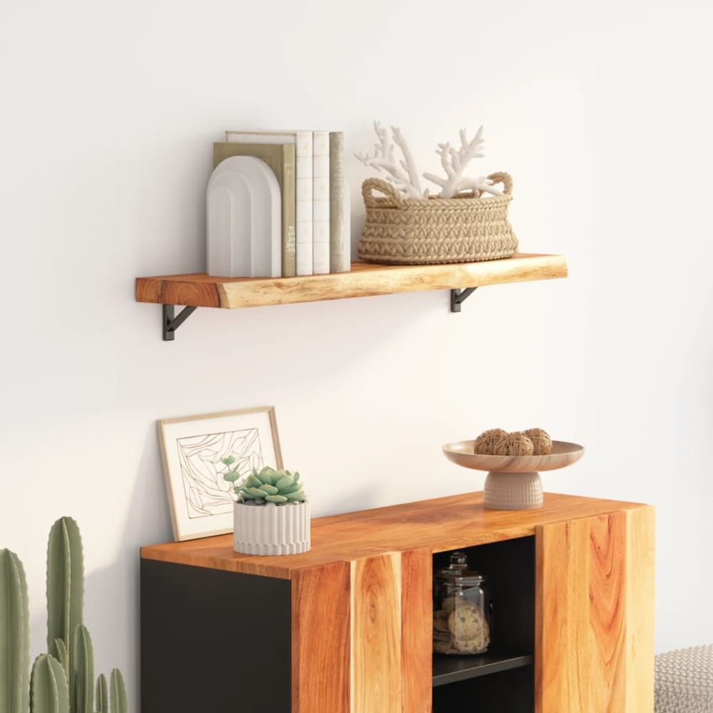 vidaXL Wall Shelf Rectangular Solid Wood Acacia Live Edge Natural Height 3.8 cm Solid Acacia Wood Depth 20 cm