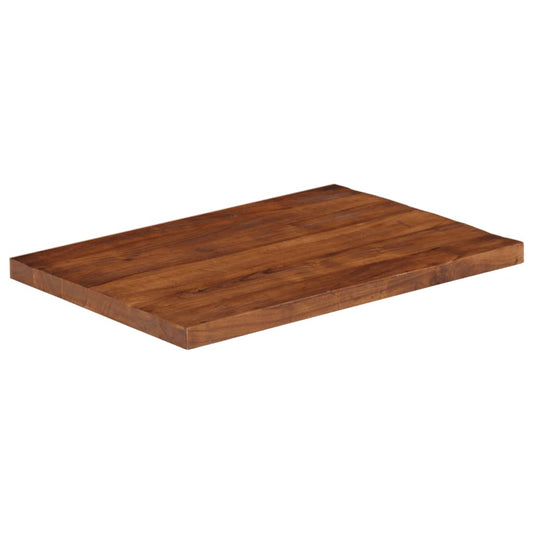 The rectangular table top viewed from a high angle to show the surface and side thickness