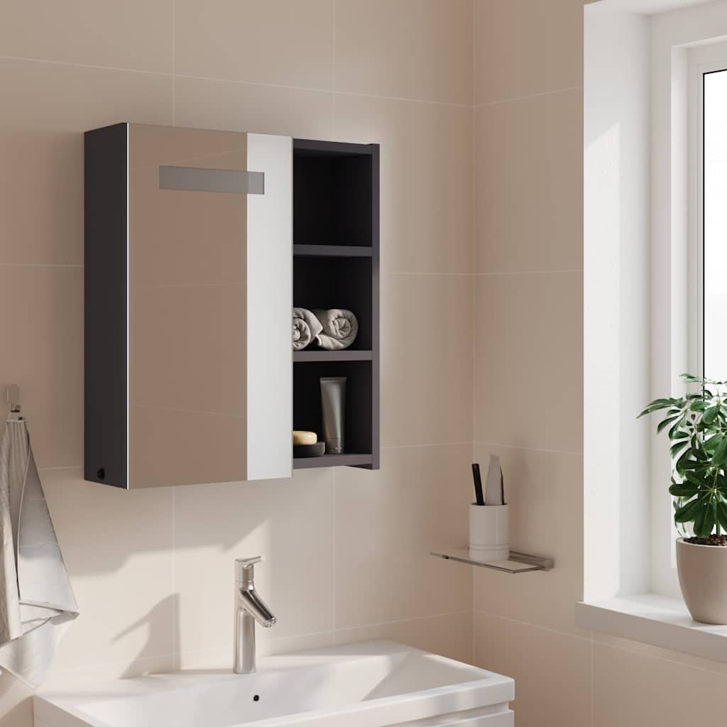 vidaXL Bathroom Mirror Cabinet with LED Light Grey 45x13x52 cm 3