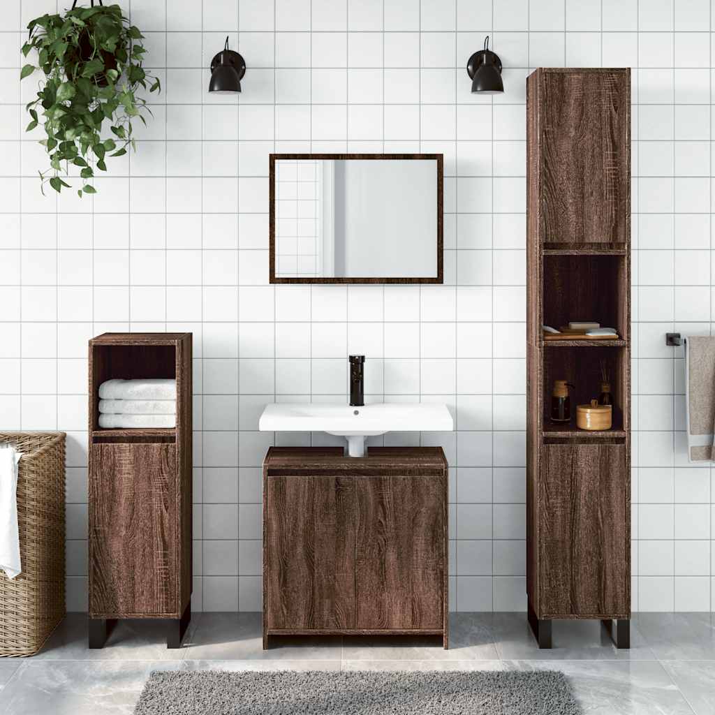 vidaXL 2 Piece Bathroom Furniture Set Brown Oak Engineered Wood 3