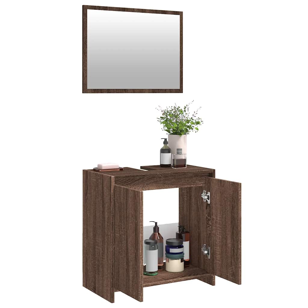 vidaXL 2 Piece Bathroom Furniture Set Brown Oak Engineered Wood 4