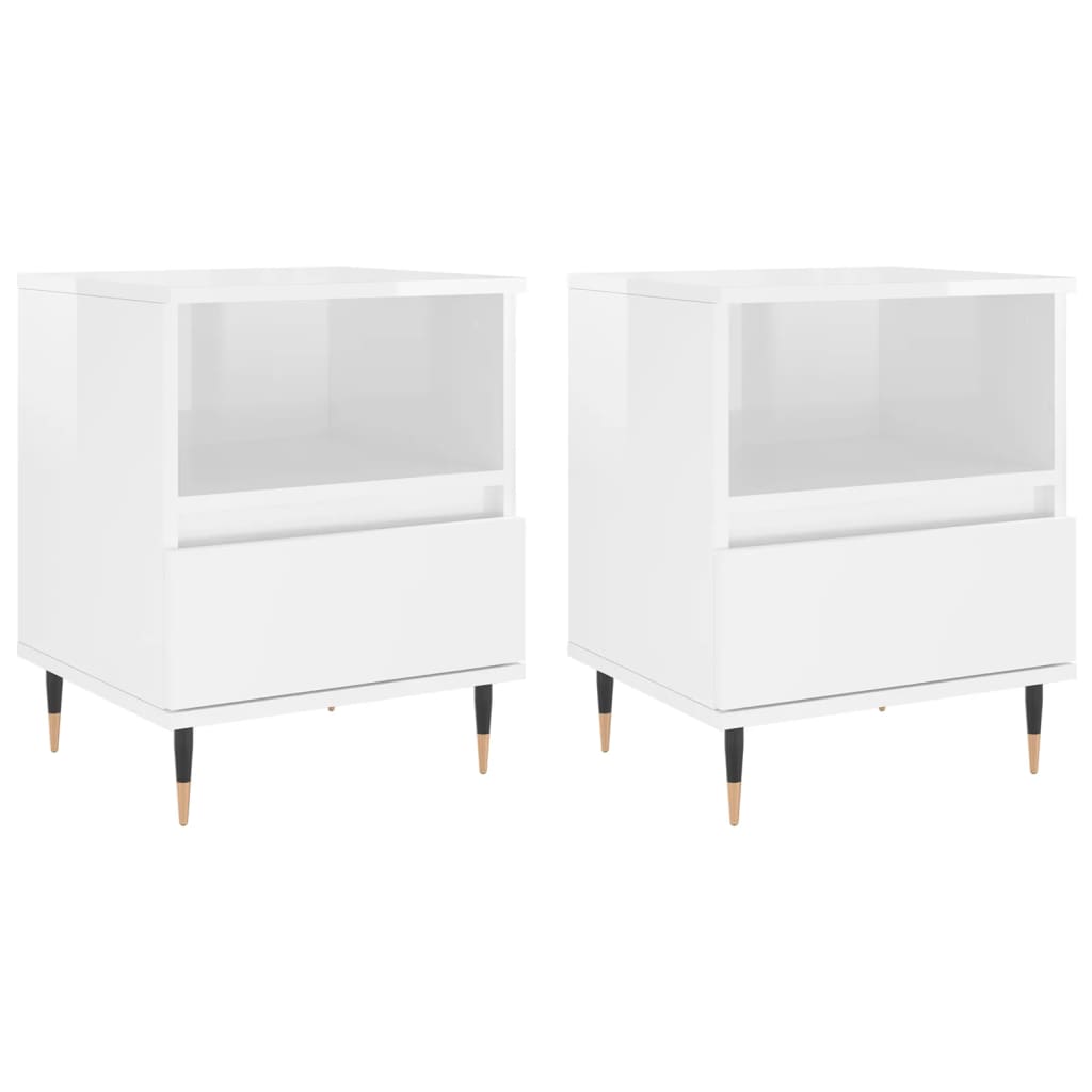 vidaXL Bedside Cabinets 2 pcs High Gloss White 40x35x50 cm Engineered Wood 2