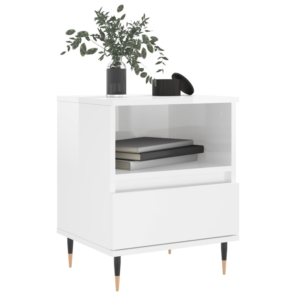 vidaXL Bedside Cabinets 2 pcs High Gloss White 40x35x50 cm Engineered Wood 3