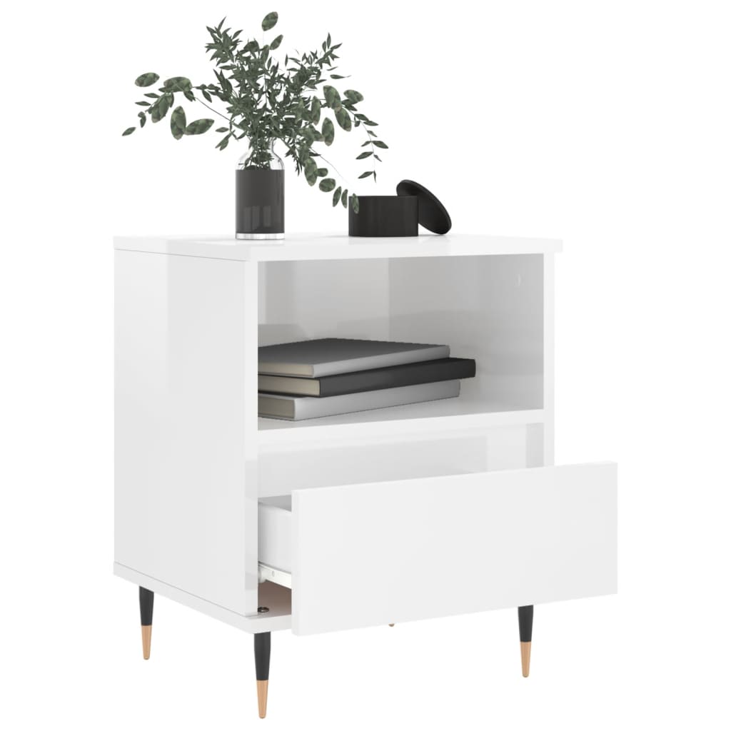 vidaXL Bedside Cabinets 2 pcs High Gloss White 40x35x50 cm Engineered Wood 4