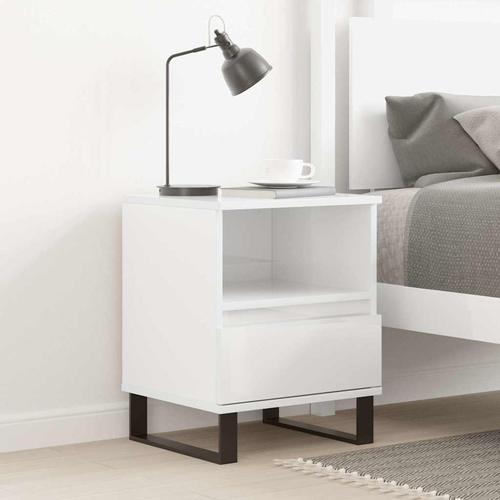 vidaXL Bedside Cabinet High Gloss White 40x35x50 cm Engineered Wood 1