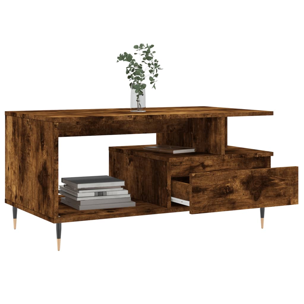 vidaXL Coffee Table Smoked Oak 90x49x45 cm Engineered Wood 4