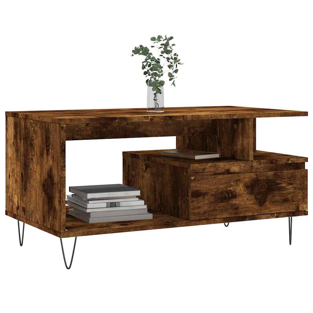 vidaXL Coffee Table Smoked Oak 90x49x45 cm Engineered Wood 3
