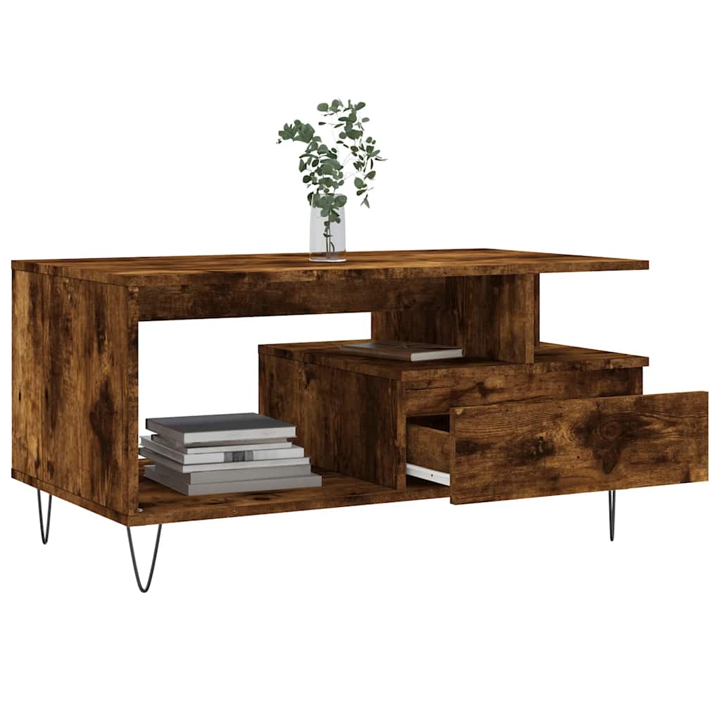 vidaXL Coffee Table Smoked Oak 90x49x45 cm Engineered Wood 4