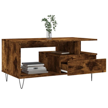 vidaXL Coffee Table Smoked Oak 90x49x45 cm Engineered Wood 4