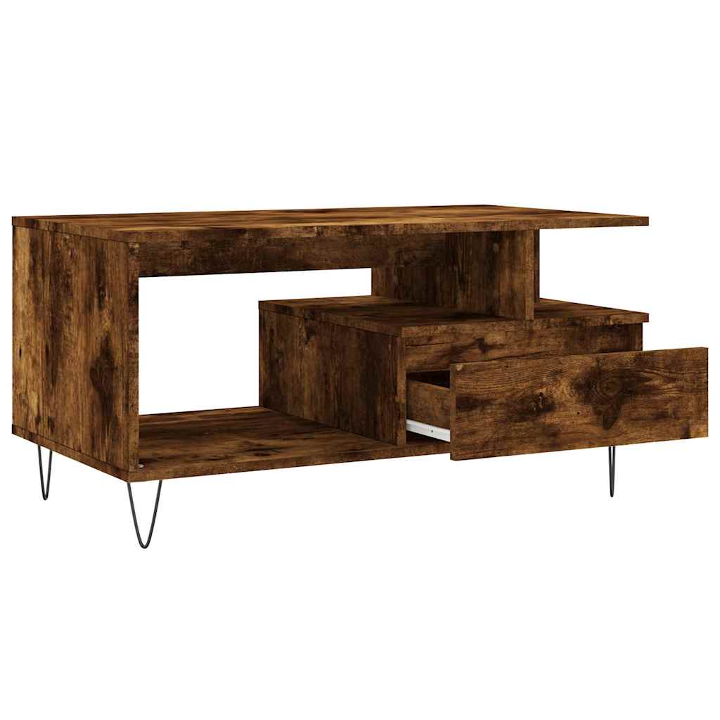 vidaXL Coffee Table Smoked Oak 90x49x45 cm Engineered Wood 6