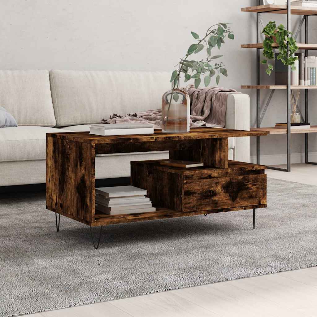 vidaXL Coffee Table Smoked Oak 90x49x45 cm Engineered Wood 1