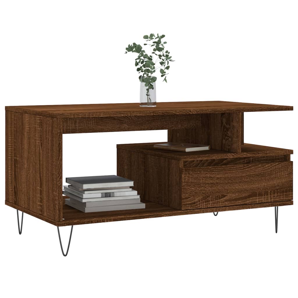 vidaXL Coffee Table Brown Oak 90x49x45 cm Engineered Wood 3