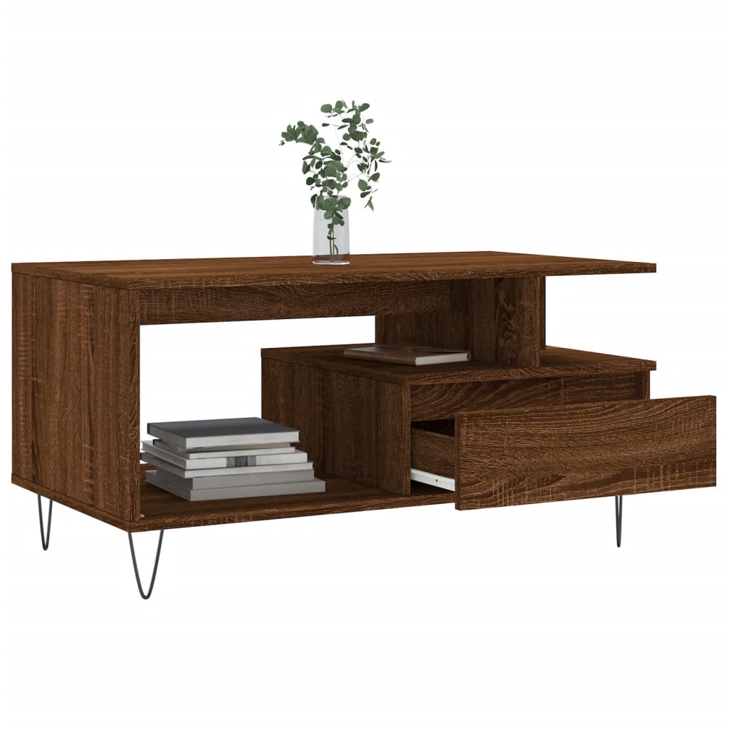 vidaXL Coffee Table Brown Oak 90x49x45 cm Engineered Wood 4