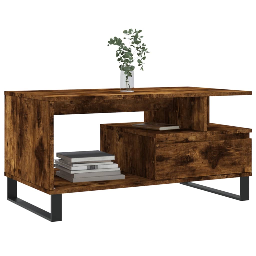 vidaXL Coffee Table Smoked Oak 90x49x45 cm Engineered Wood 3