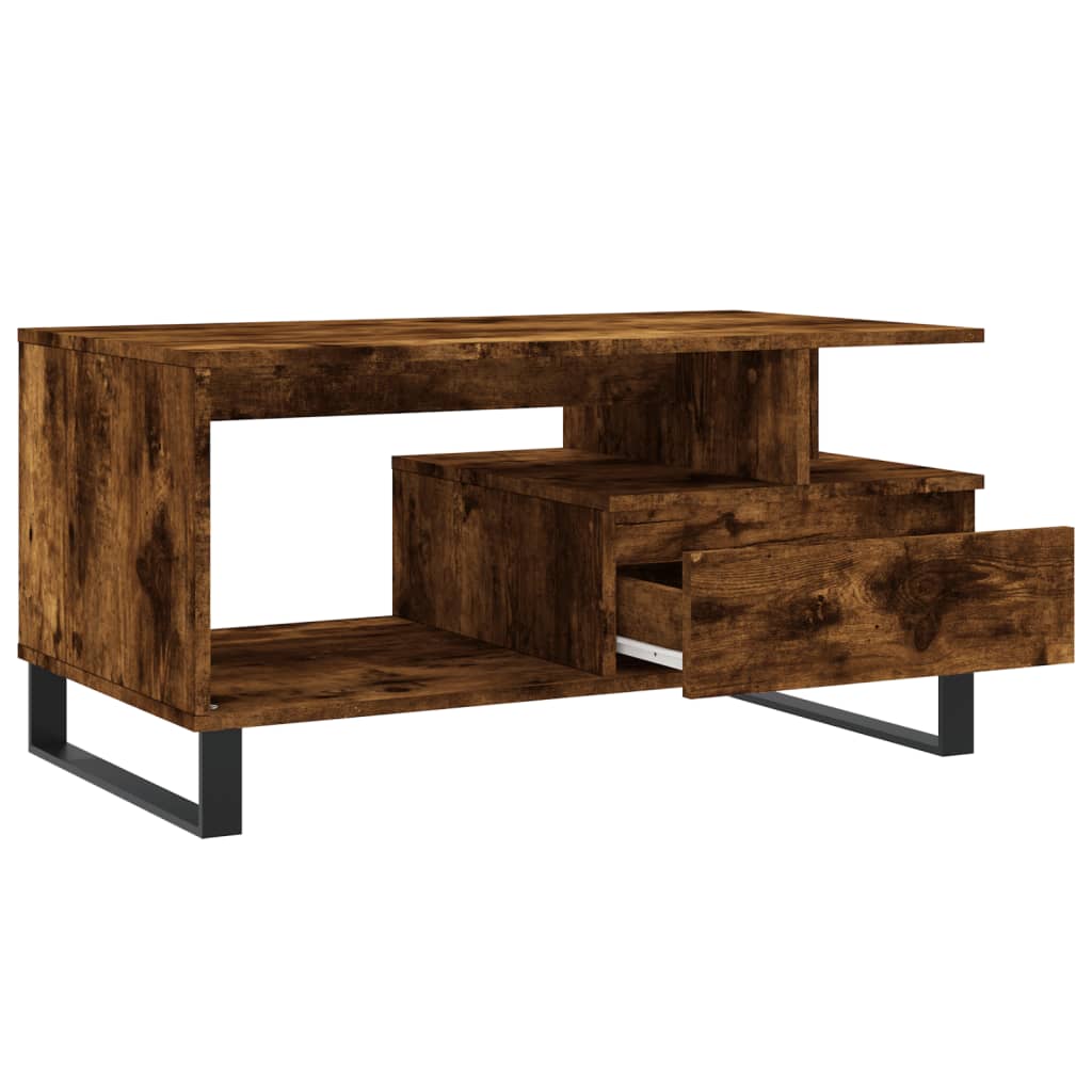 vidaXL Coffee Table Smoked Oak 90x49x45 cm Engineered Wood 6