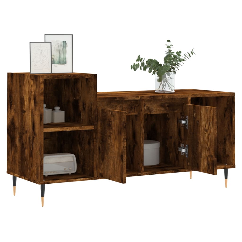 vidaXL TV Cabinet Smoked Oak 100x35x55 cm Engineered Wood 4