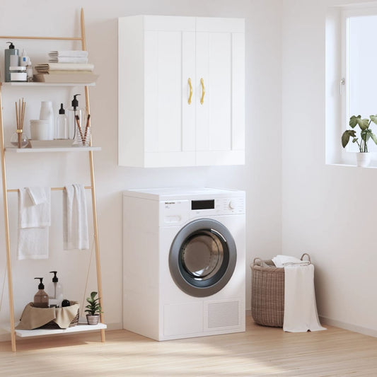 vidaXL Wall Mounted Cabinet White Engineered Wood in a laundry room setting