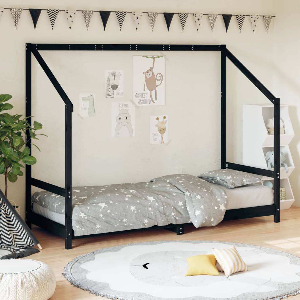 vidaXL Kids Bed Frame Black 80x200 cm Solid Wood Pine 1