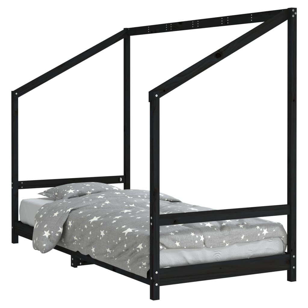 vidaXL Kids Bed Frame Black 90x190 cm Solid Wood Pine 2