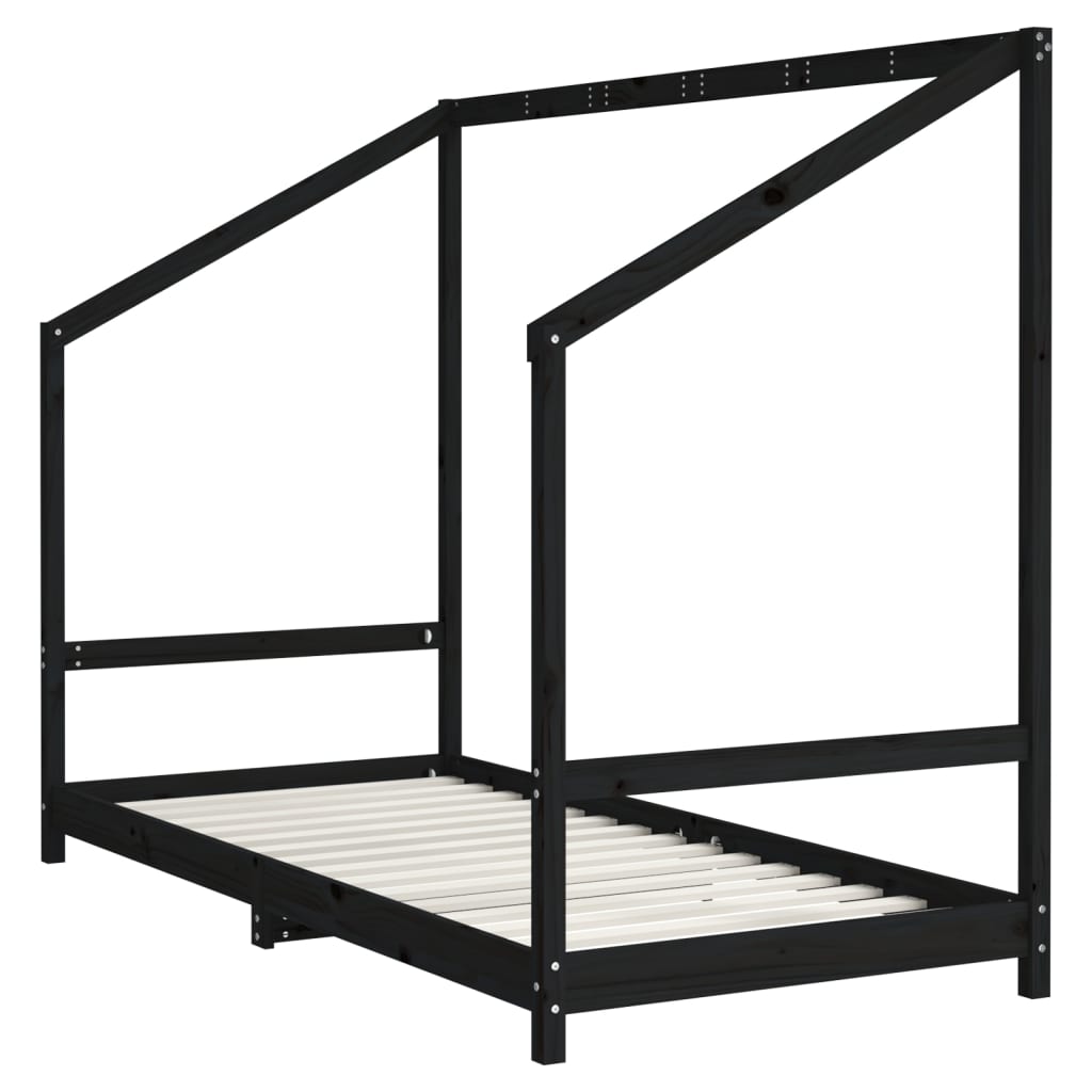 vidaXL Kids Bed Frame Black 90x190 cm Solid Wood Pine 3