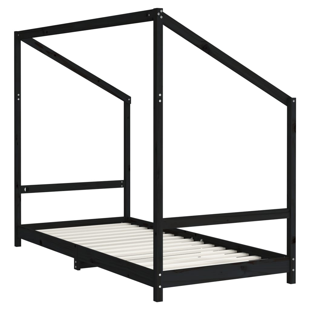 vidaXL Kids Bed Frame Black 90x190 cm Solid Wood Pine 6