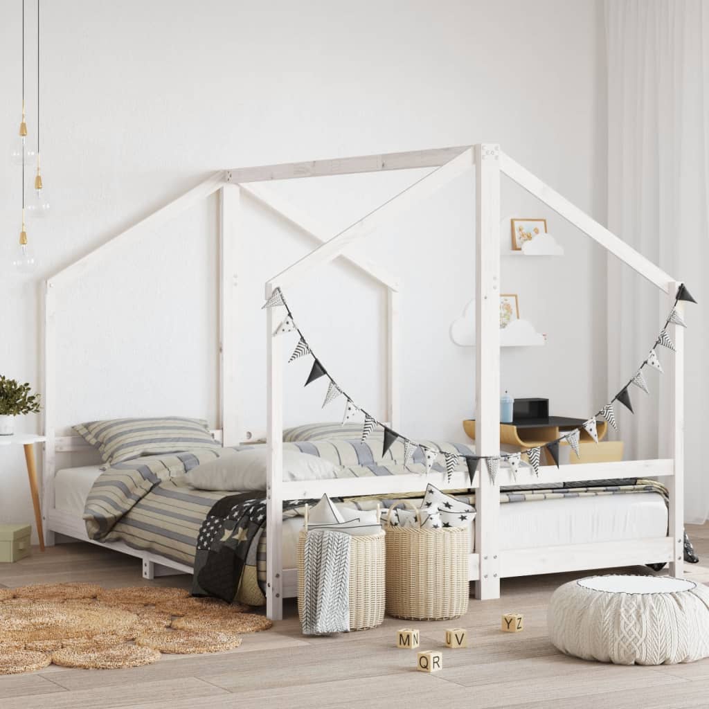 Kids Bed Frame Solid Wood Pine White 2 x (80 x 200) cm