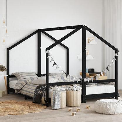 Kids Bed Frame Solid Wood Pine Black 2 x (80 x 200) cm
