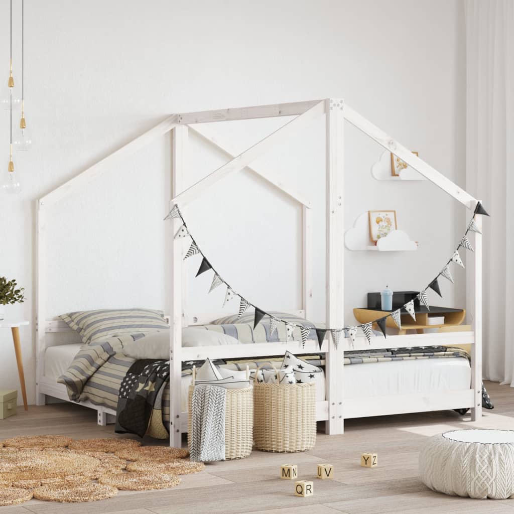 Kids Bed Frame Solid Wood Pine White 2 x (80 x 160) cm