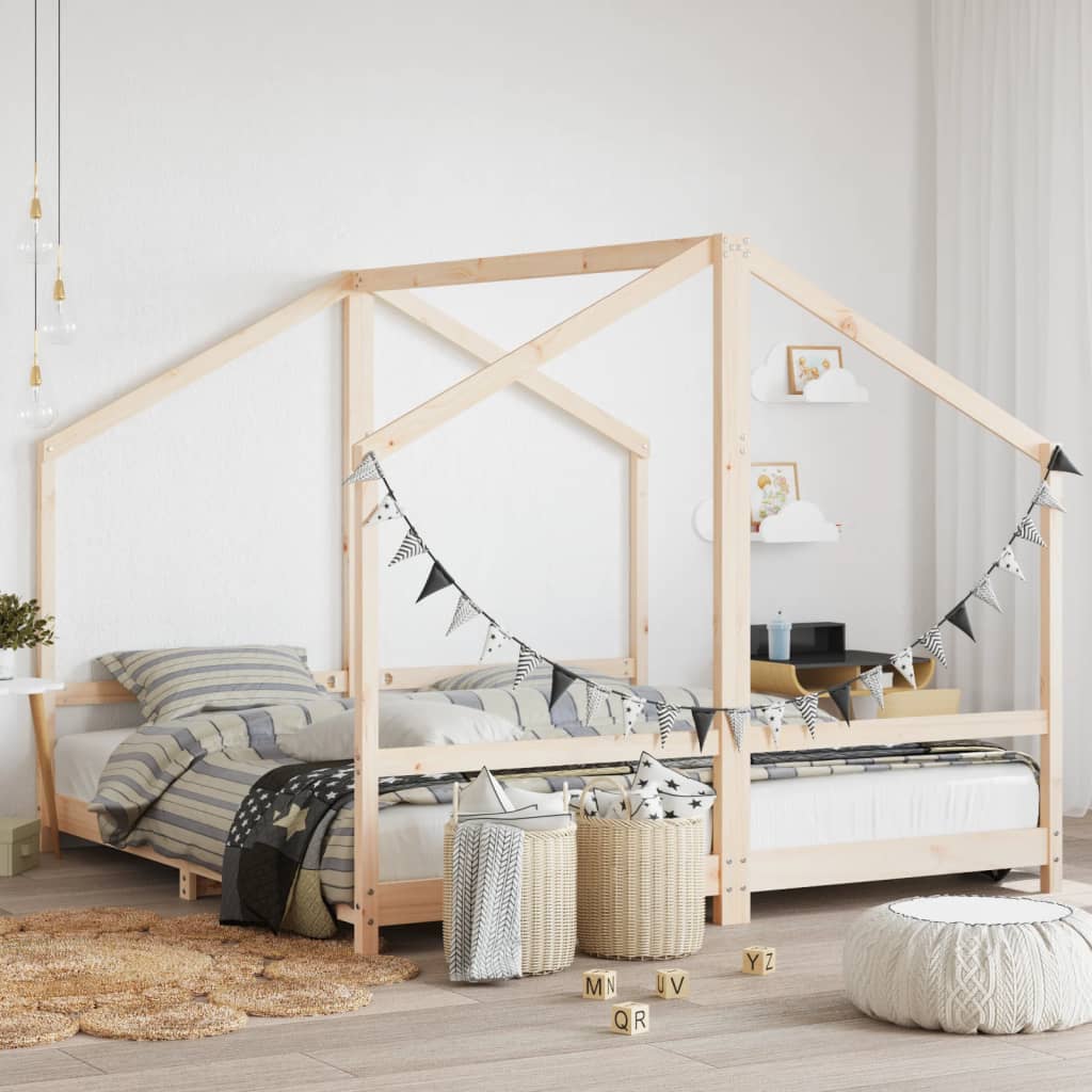 Kids Bed Frame Solid Wood Pine Natural 2 x (90 x 190) cm