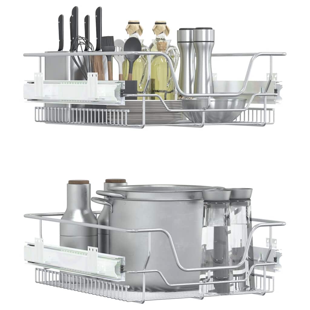 vidaXL Pull-Out Wire Baskets 2 pcs Silver 45 cm 3
