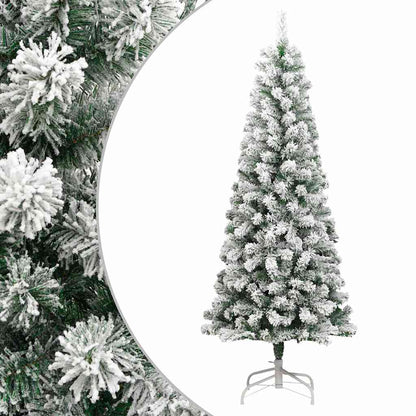 vidaXL Artificial Hinged Christmas Tree with Flocked Snow 180 cm 1