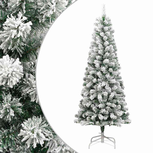 vidaXL Artificial Hinged Christmas Tree with Flocked Snow 180 cm 1