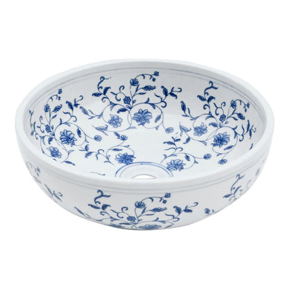 Countertop Basin Round Φ41x14 Ceramic White and blue