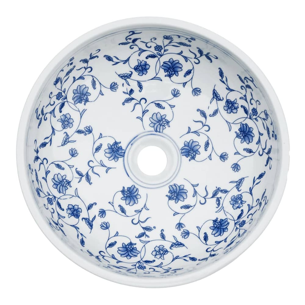 Countertop Basin Round Φ41x14 Ceramic White and blue