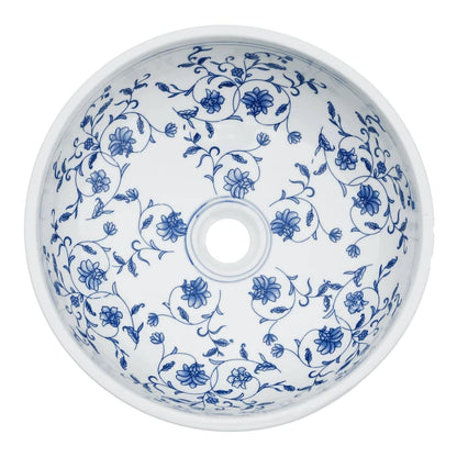 Countertop Basin Round Φ41x14 Ceramic White and blue