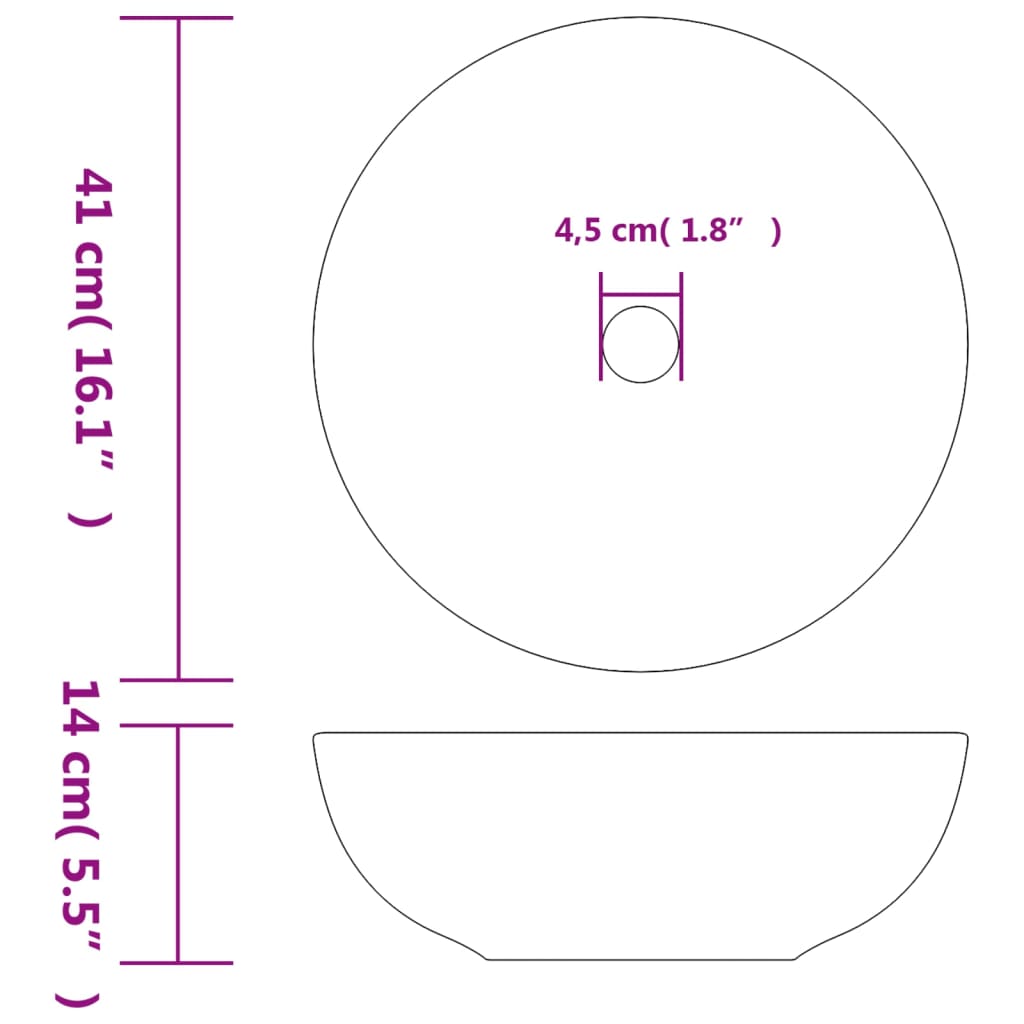 Countertop Basin Round Φ41x14 Ceramic White and blue