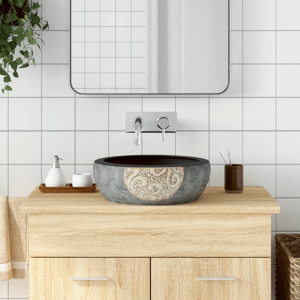 Countertop Basin Round Φ41x14 Ceramic Black and brown