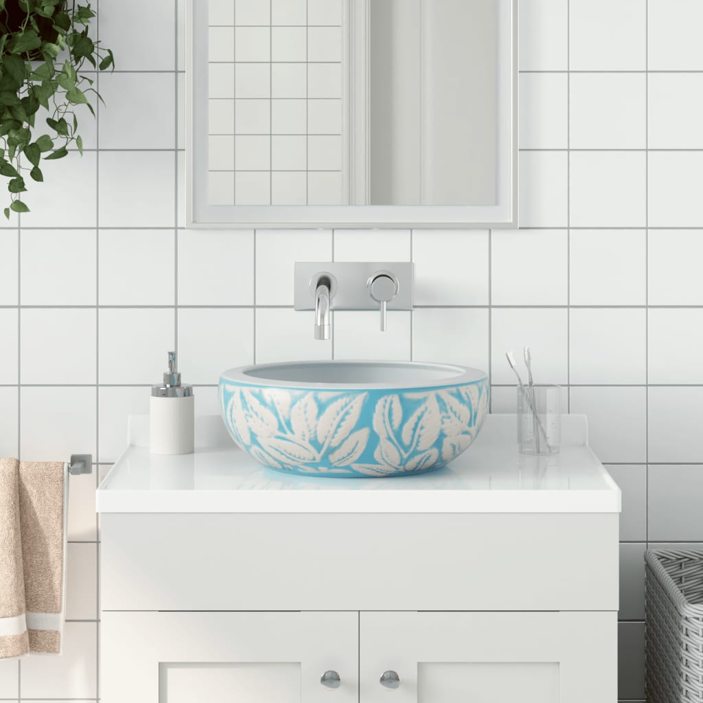 Countertop Basin Round Φ41x14 Ceramic Light blue