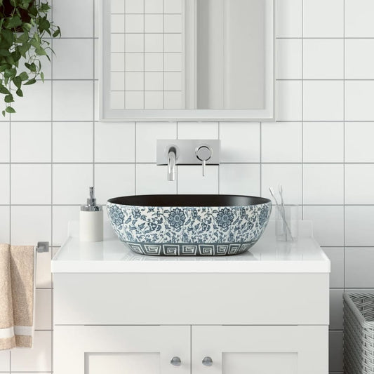 Countertop Basin Oval 47x33x13 cm Ceramic Black and blue