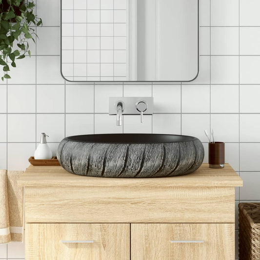 Countertop Basin Oval 59x40x15 cm Ceramic Black and grey