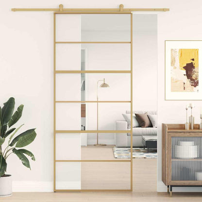 Sliding Door 90x205 cm Clear ESG Glass and Aluminium Gold 5 horizontal bars