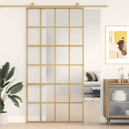 Sliding Door 102.5x205 cm Clear ESG Glass and Aluminium Gold and matt 6x4 grids