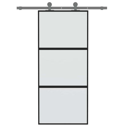 Sliding Door 90x205 cm Clear ESG Glass and Aluminium Black and matt 2 horizontal bars