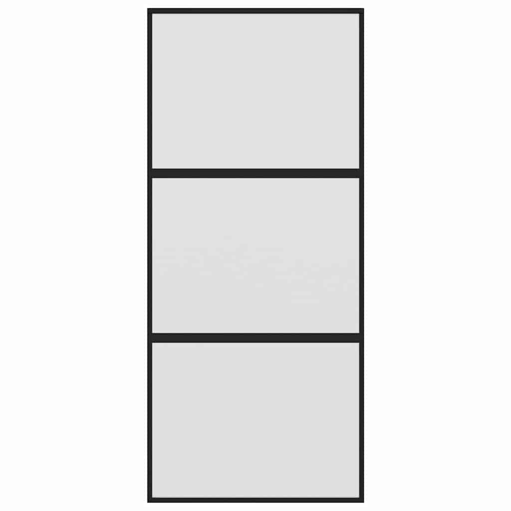 Sliding Door 90x205 cm Clear ESG Glass and Aluminium Black and matt 2 horizontal bars