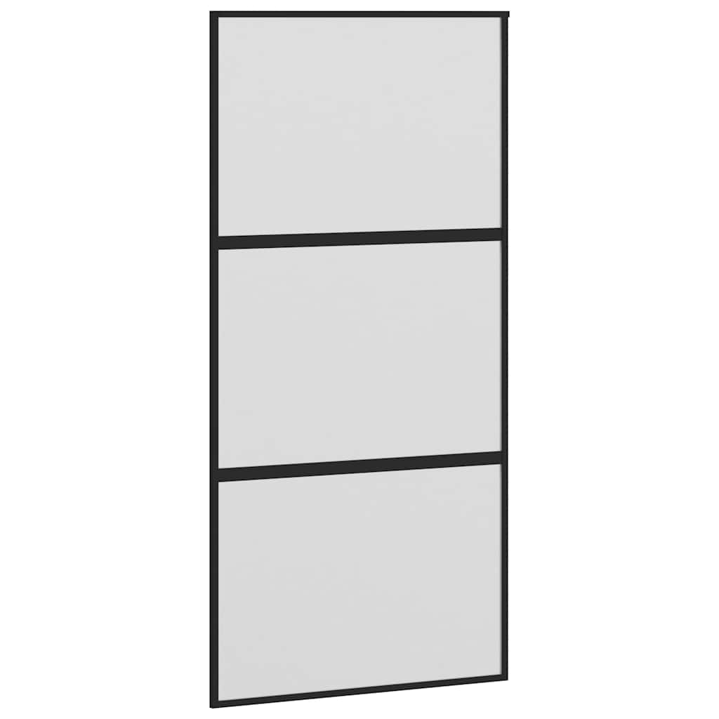 Sliding Door 102.5x205 cm Clear ESG Glass and Aluminium Black and matt 2 horizontal bars