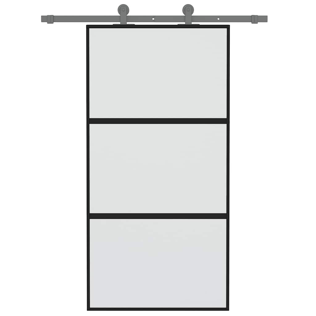Sliding Door 102.5x205 cm Clear ESG Glass and Aluminium Black and matt 2 horizontal bars
