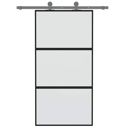 Sliding Door 102.5x205 cm Clear ESG Glass and Aluminium Black and matt 2 horizontal bars