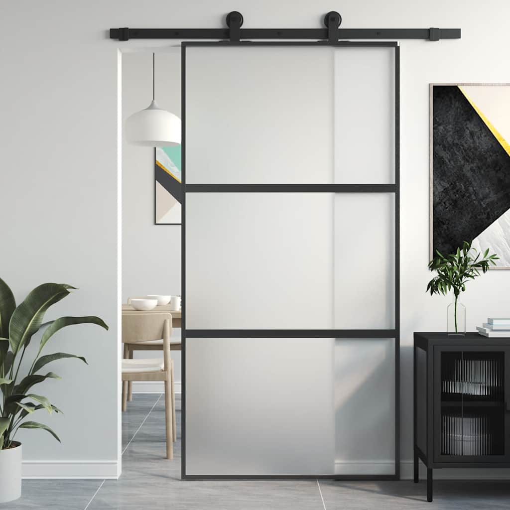 Sliding Door 102.5x205 cm Clear ESG Glass and Aluminium Black and matt 2 horizontal bars