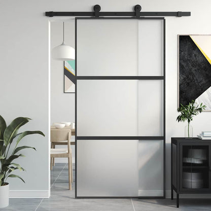 Sliding Door 102.5x205 cm Clear ESG Glass and Aluminium Black and matt 2 horizontal bars