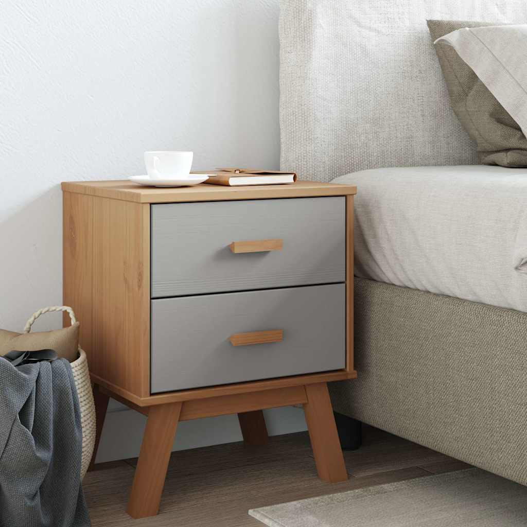 vidaXL Bedside Cabinet OLDEN Grey and Brown Solid Wood Pine 3